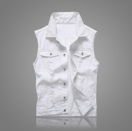 Gilets en denim blanc décontractés à poches trouées